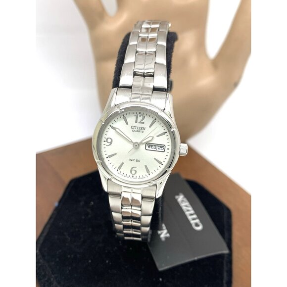 Citizen Women's Watch EQ0540-57A Quartz Silver Dial Day Date Petite 25mm Steel - Picture 1 of 14